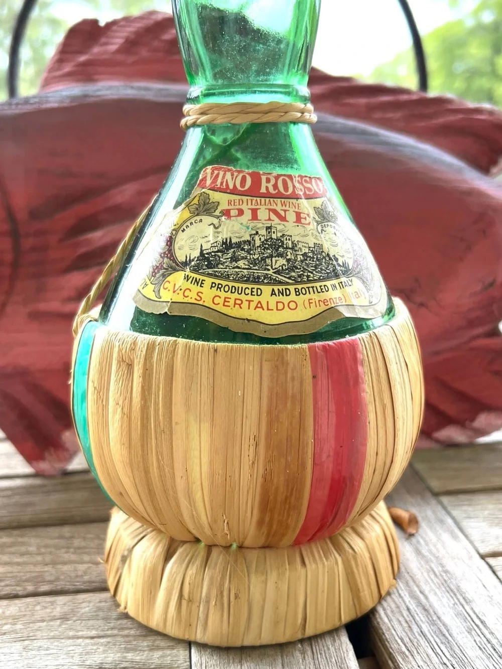 RARE VINTAGE DECORATIVE ITALIAN CHIANTI PINE MONARCH WINE BOTTLE TALL NECK GREEN